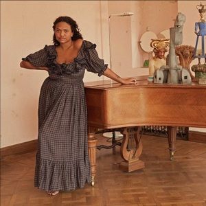 NWT NEW DOEN LERA PLAID RUFFLE MAXI DRESS